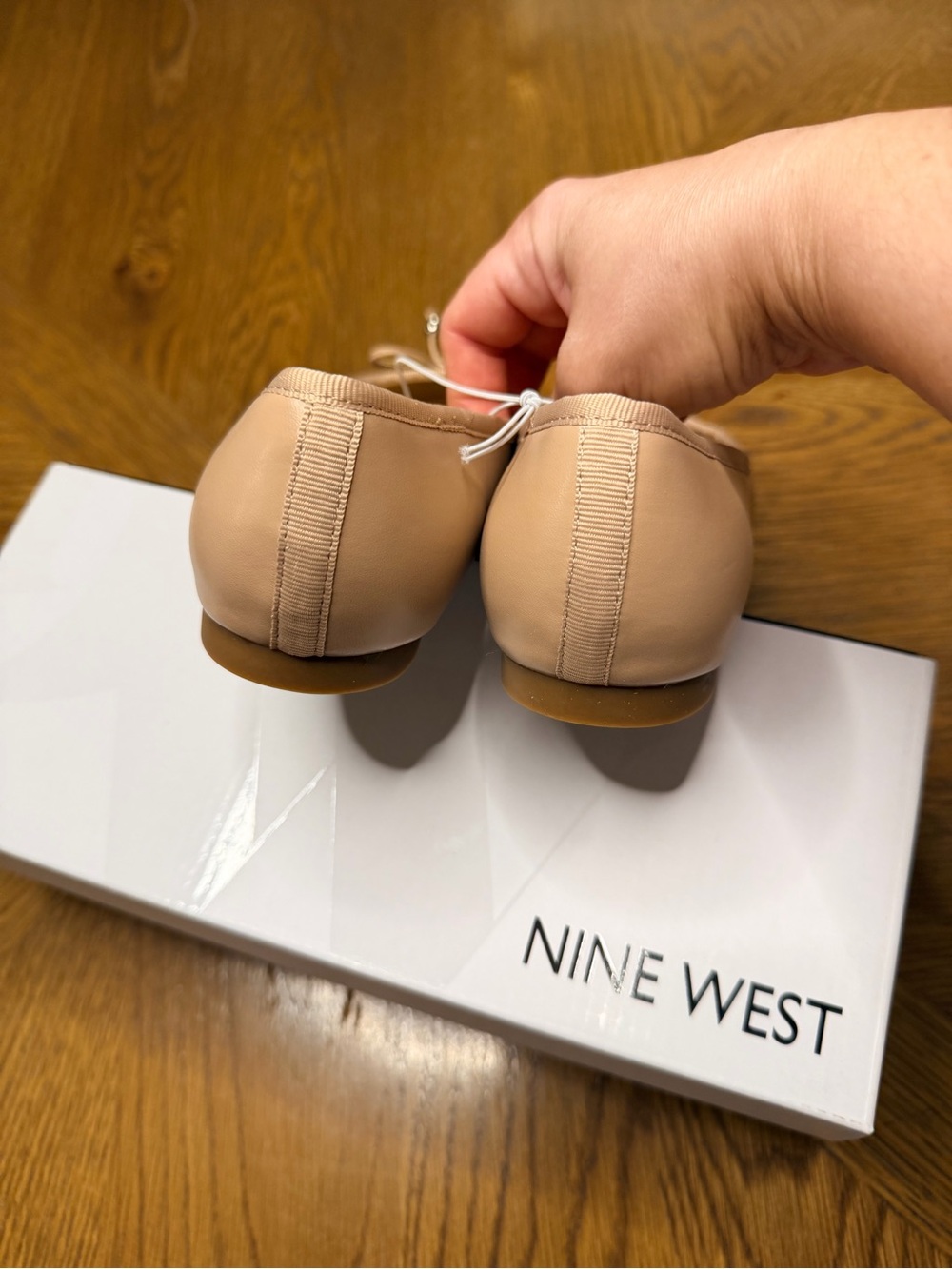 Nine West Nude Ballet Flats with Decorative Bow and Bead Accents - Picture 2 of 5